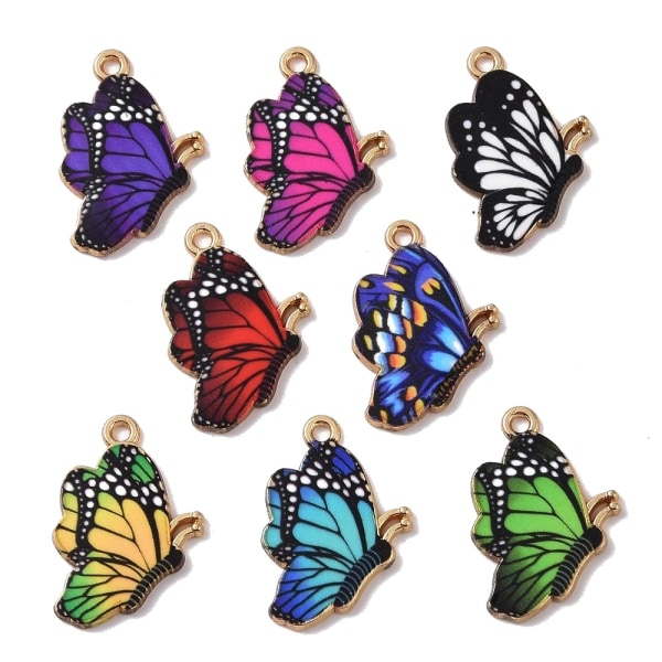 8 emaljerade berlocker söta fjärilar
