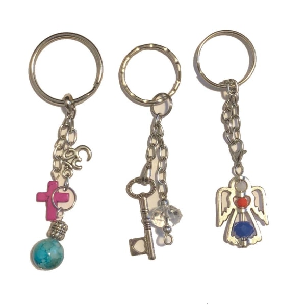 3 nyckelringar nyckel kors ängel
