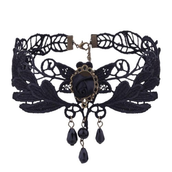 svart gothic spets choker vintage halsband