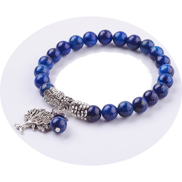 elastisk Lapis lazuli ädelsten armband med träd