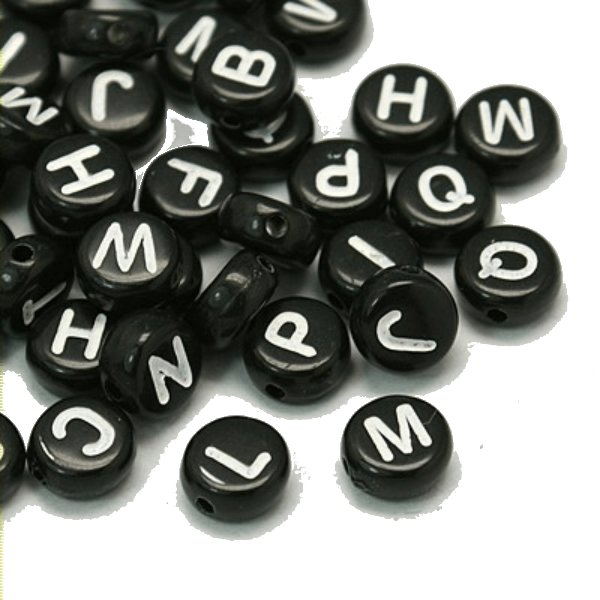 runda svarta alfabet ABCD 200 pärlor