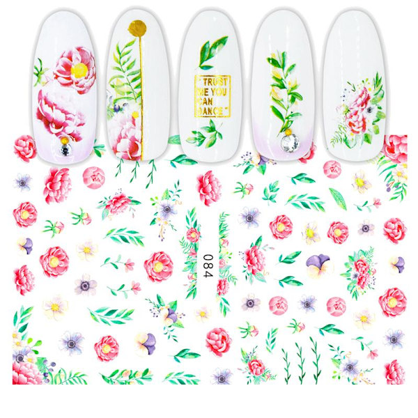 2 stora ark nagelstickers blommor slumpas