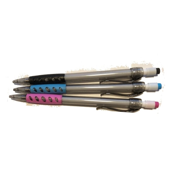 3 stycken stiftpennor 0,7 mm gummigrepp