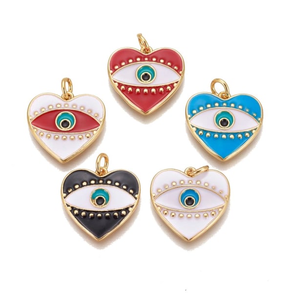 8 st emaljerad berlocker Evil Eye hjärta