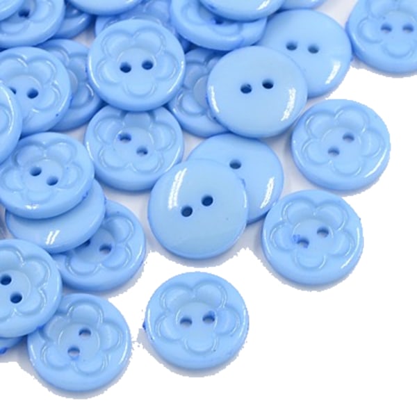 65 blåa runda blom knappar