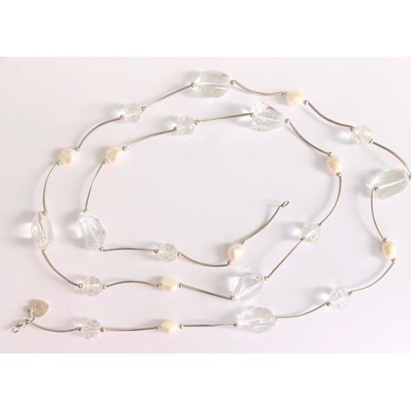 kristaller sötvattenspärlor långt halsband collier
