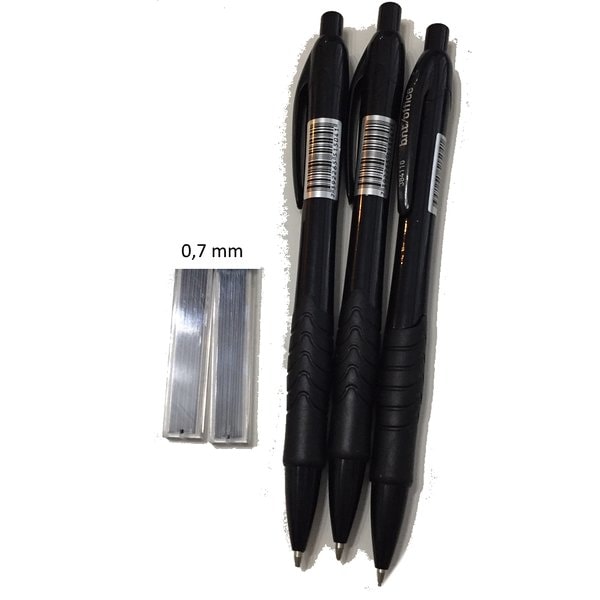 3 stiftpennor med gummigrepp 0,7 mm