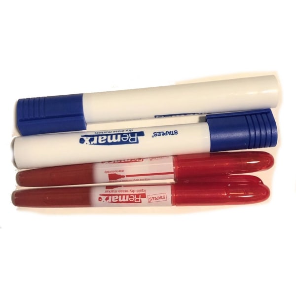 4 st Whiteboard pennor 2 färger blå röd