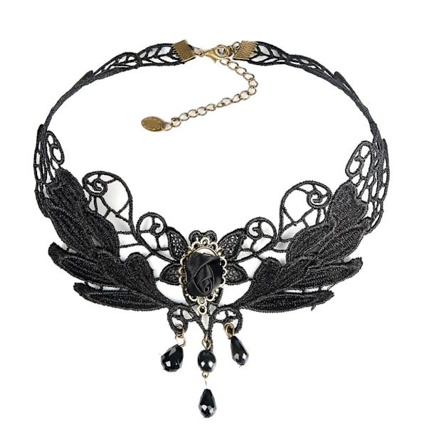 svart gothic spets choker