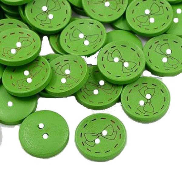 30 knappar i trä större gröna