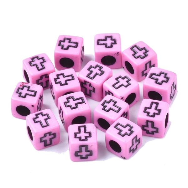 120 mellanpärlor i rosa kub med kors
