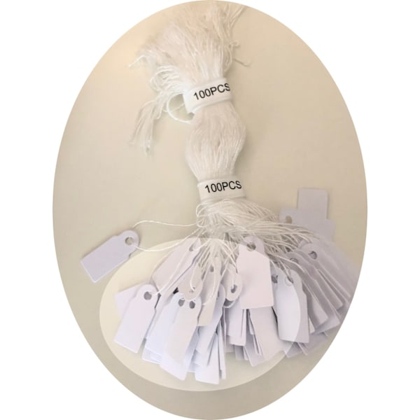 100 prislappar vit tags loppis butik marknad 18x28 mm