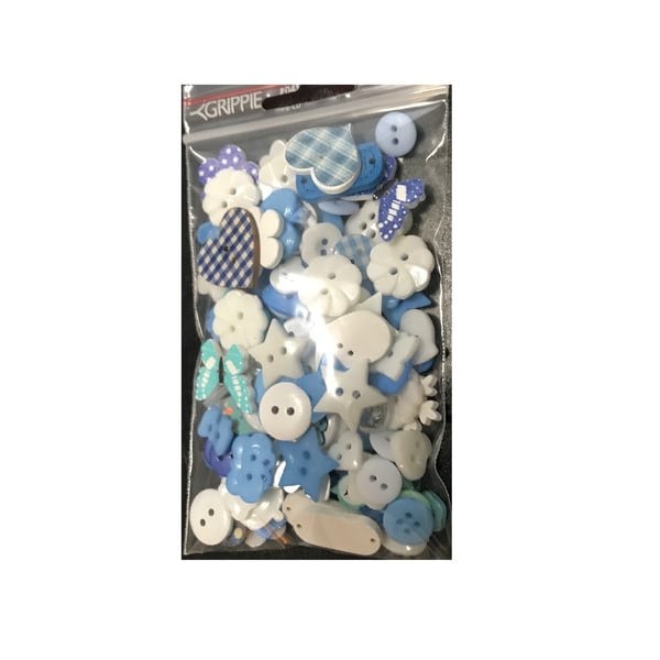 45 gram söta knappar blandat blåvit