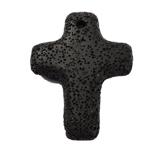 svart lava kors stenpärla hänge