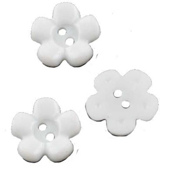 66 blommiga akryl knappar vit färg
