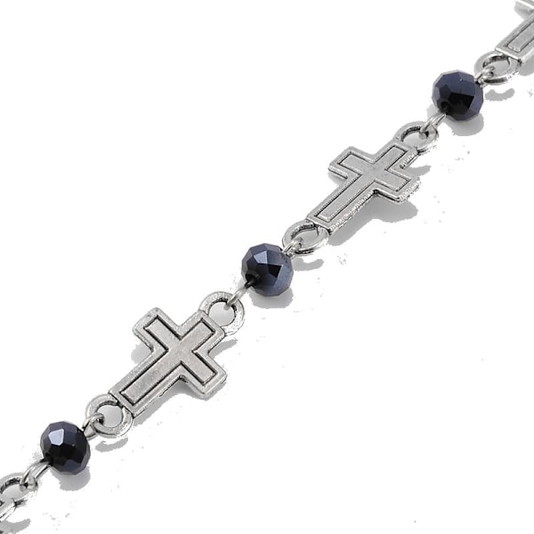 svart kristall rondell kors halsband långt