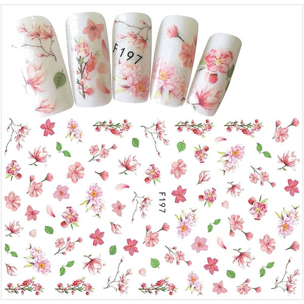 2 stora ark nagelstickers blomma fjäril mix