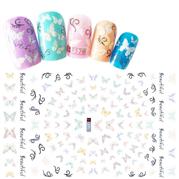3 stora ark nagelstickers fjäril blomma