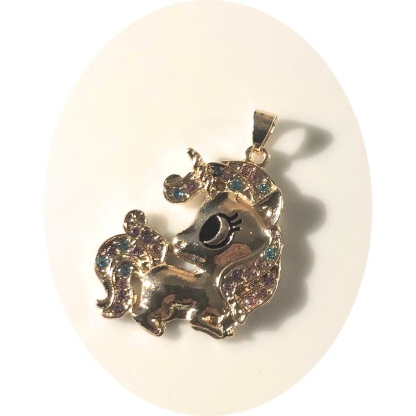 hänge smycke 1 enhörning unicorn guld strass