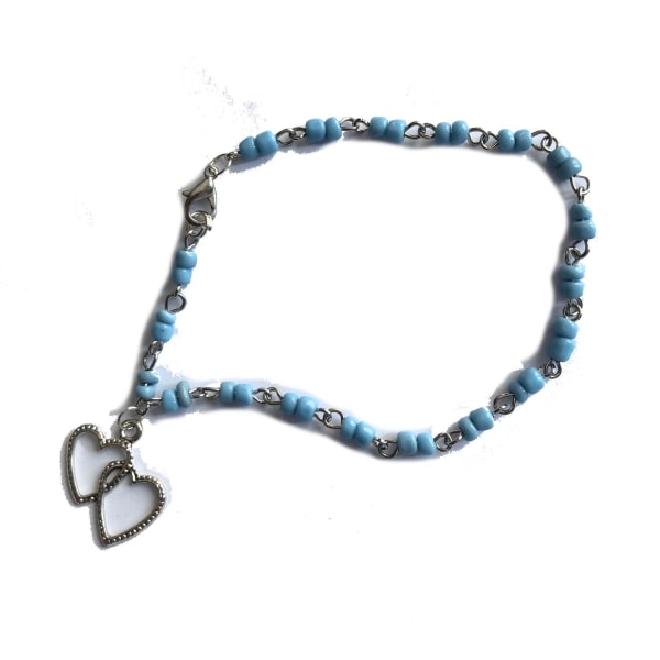 fotlänk 24 cm söt hjärta blåa pärlor