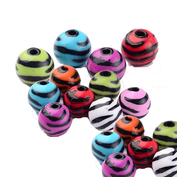 48 st zebra pärlor 11 mm resin färgmix