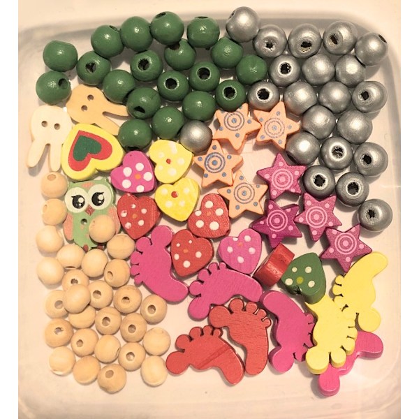 95 blandade träpärlor mix färgglada