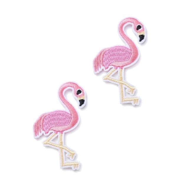 2 stycken stryka sy på tygmärken rosa flamingo