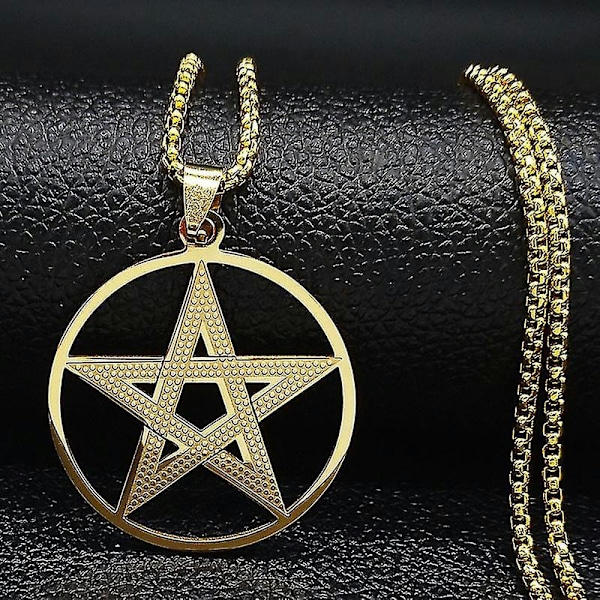 Skyrim Supernatural Pentagram Halskæde Til Mænd Rustfrit Stål Boks Kæde Pentakel Stjerne Talisman Amulet Vedhæng Halskæder Smykker Style A - gold