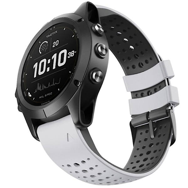 Til Garmin Fenix ​​6 To-farve Silikone Rundt Hul Quick Release Urbånd White Black