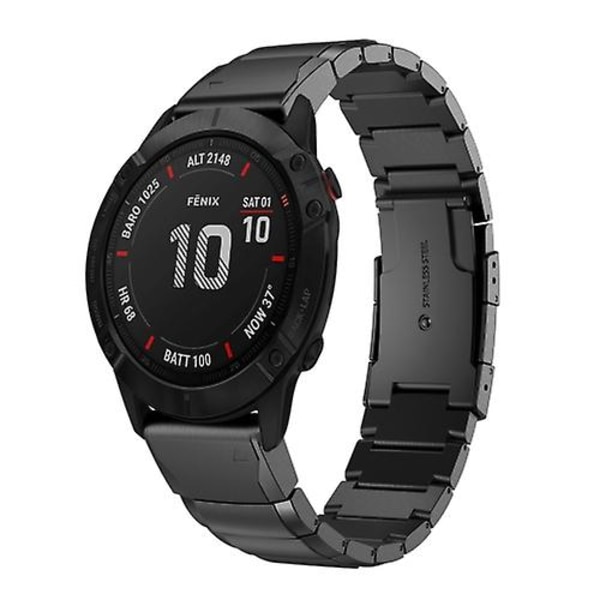 For Garmin Fenix ​​6x Pro 26mm Tortoise Shell rustfritt stål klokkebånd Black