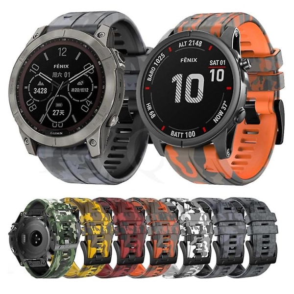 Garmin Fenix 7x -kelloon sopiva silikoninen ranneke, maastokuvio, SWJ Yellow