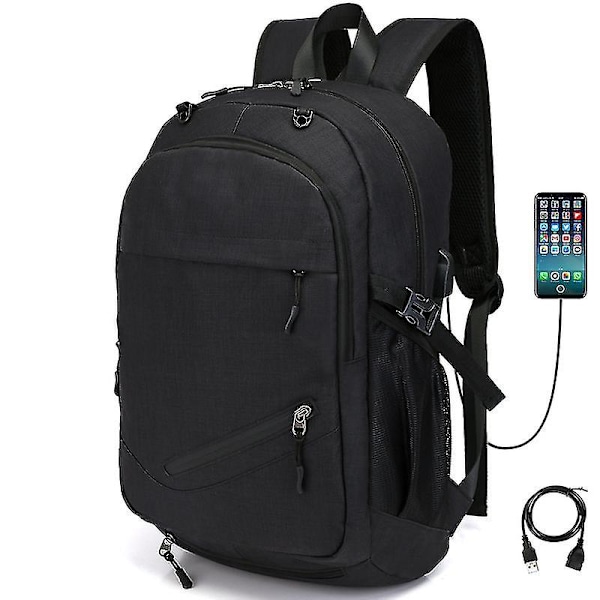 Usb-laddningsbasketväska Ryggsäck Hög kapacitet Herrryggsäck Mode/fritid/affärer black