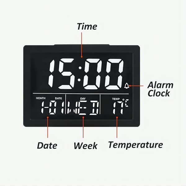 Vekkerklokke 5.3\" LCD-skjerm Tid Dato Uke Temperaturvisning