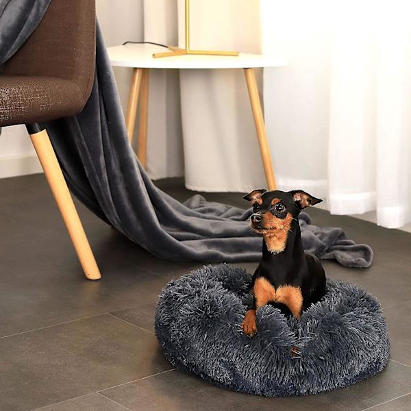 Rund Hundekurv Kattepude Donutkurv 40 Cm (s) Mørkegrå