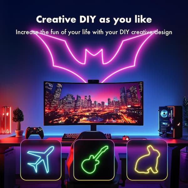 LED Strip Lys, Smart RGB Vanntett Neon Lys 24V 3535 5M for feriedekorasjon
