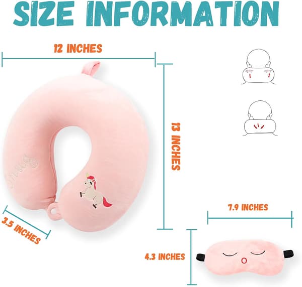 Resekudde i memory foam för barn med sovmask (enhörning)