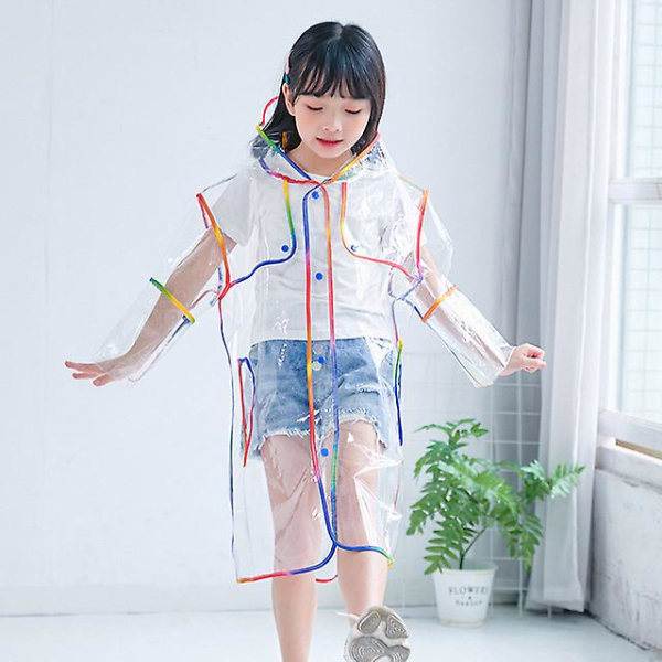 Transparent Rainbow Colorful Edge børneregnfrakke vejrbestandig poncho l