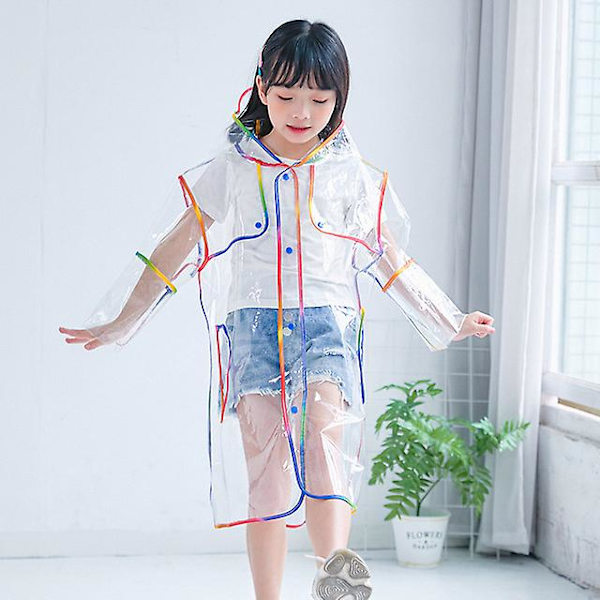 Transparent Rainbow Colorful Edge Regnkappa för barn väderbeständig poncho l