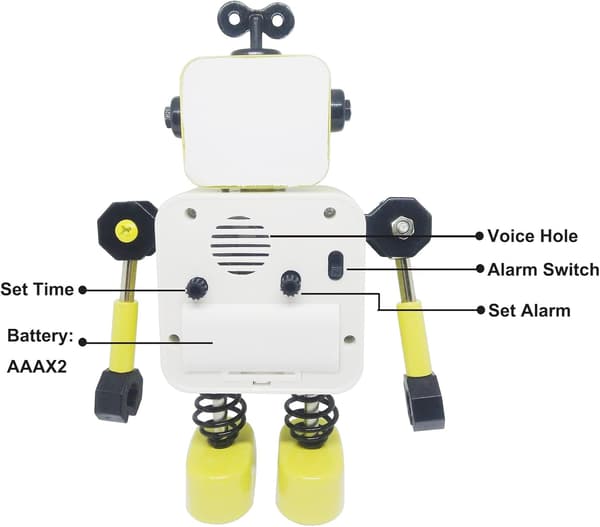 Väckarklocka Söt Metall Robot Väckarklocka för Barn Gul