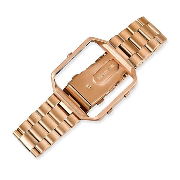 Til Fitbit Blaze metalramme sommerfuglespænde tre perler i rustfrit stål metalurbånd Rose gold