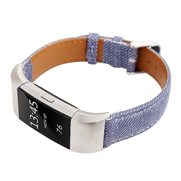 For Fitbit Charge 2 Cowboy Texture Leather Watch Band Dark Blue