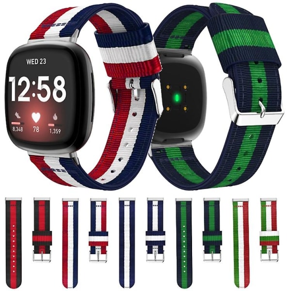 För Fitbit Versa 4 / Sense 2 Universal Stripe Nylon Watch Band Red White Green