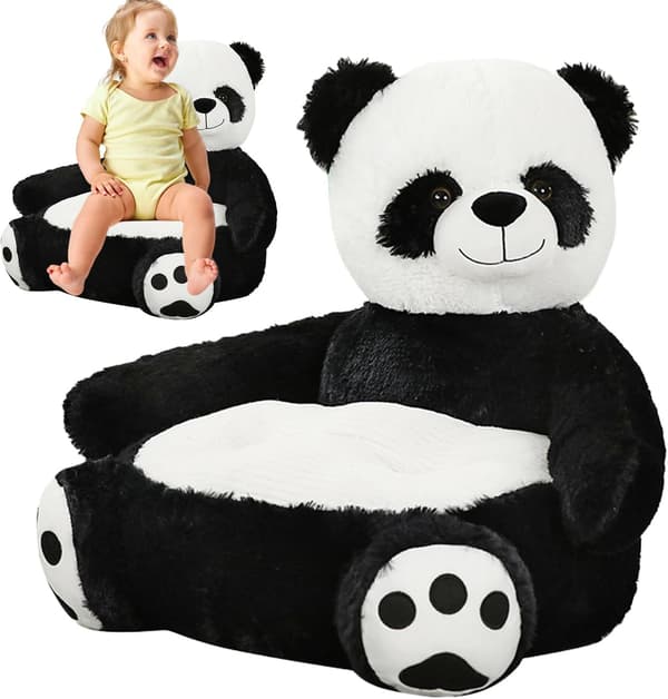 Barnesofa, myk og komfortabel plysjsofa, dekorasjon til barnerom (Panda)