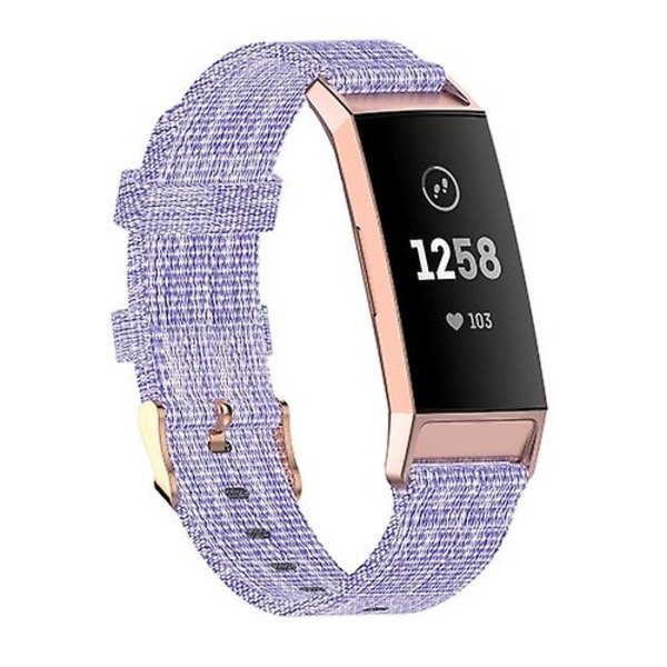 For Fitbit Charge 4 / Charge 3 / Charge3 Se Flettet Nylon Klokkebånd Plasthode Purple