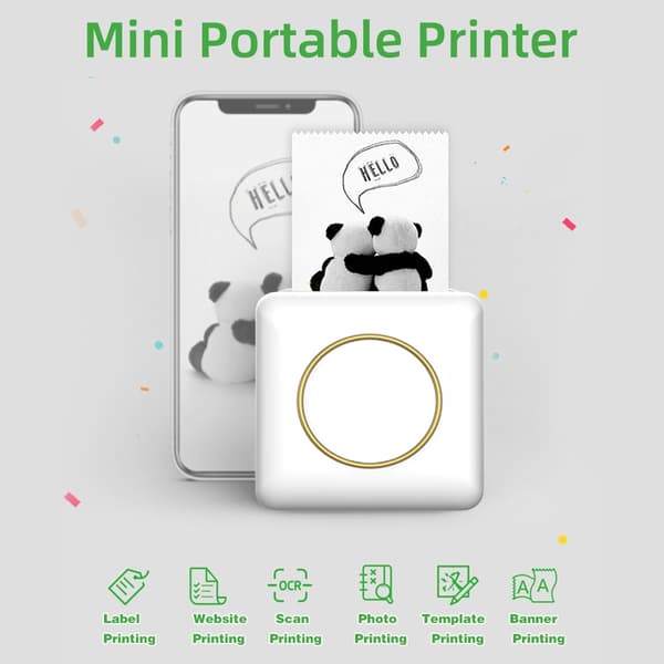 Mini Lommefotoprinter Bærbar Termisk Printer Trådløs Bluetooth-forbindelse 203Dpi