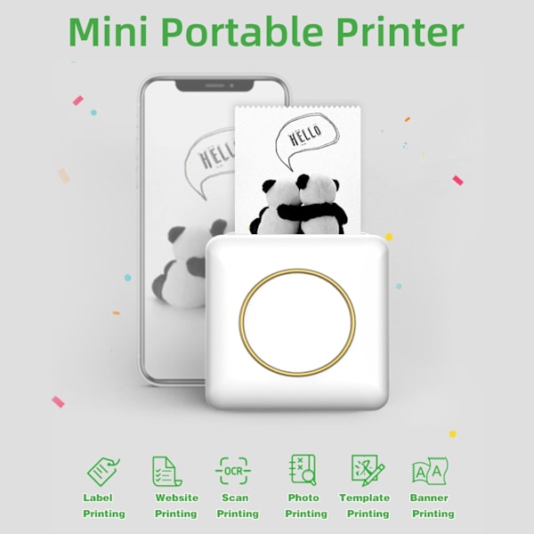 Mini Lommefotoprinter Bærbar Termisk Skriver Trådløs Bluetooth-tilkobling 203Dpi