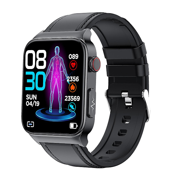 Ny E500 Blodsukker Smart Klokke Ekg Overvåking Blodtrykk Kroppstemperatur Smartwatch Menn Ip68 Vanntett Fitness Tracker - Smartklokker Black leather