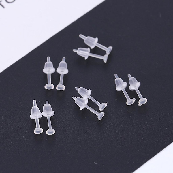 100 sæt Plastic Øreringe Indlæg Ryg Hypoallergene klare Ear Stud Øreringe