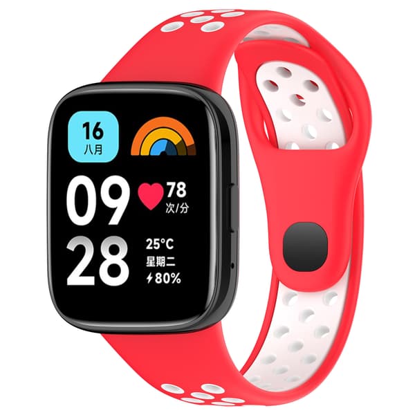 Rem for Redmi Watch 3 Lite/Watch 3 Active tofarget silikonrem (rød hvit)