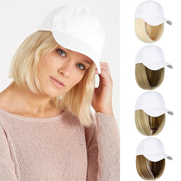 Baseballhatt med hår 14 tum Rak Kort Bob Frisyr Justerbar Peruk Cap Fäst Frisyr För Kvinna Flicka Ash Blond Mix Bleach Blond